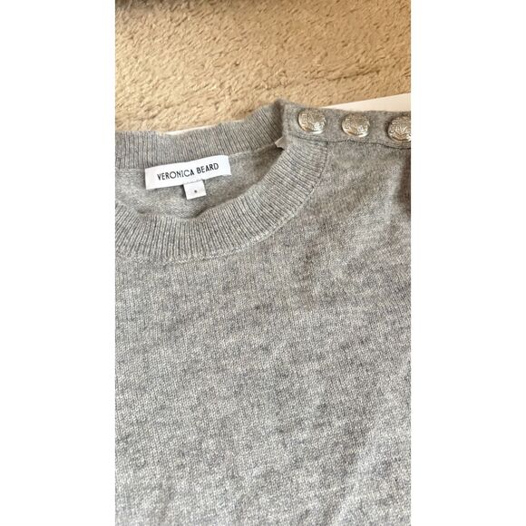 Veronica Beard Nelia Cashmere Pullover Button Accent Size S Grey - Picture 5 of 8